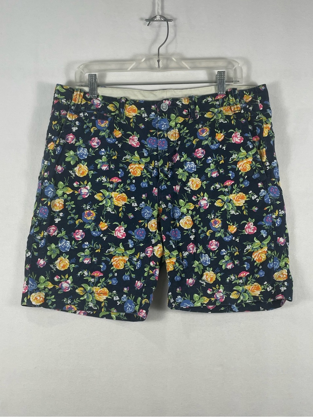 Vintage Polo Ralph Lauren Linen Cotton Flower Navy Shorts Mens Sz 34